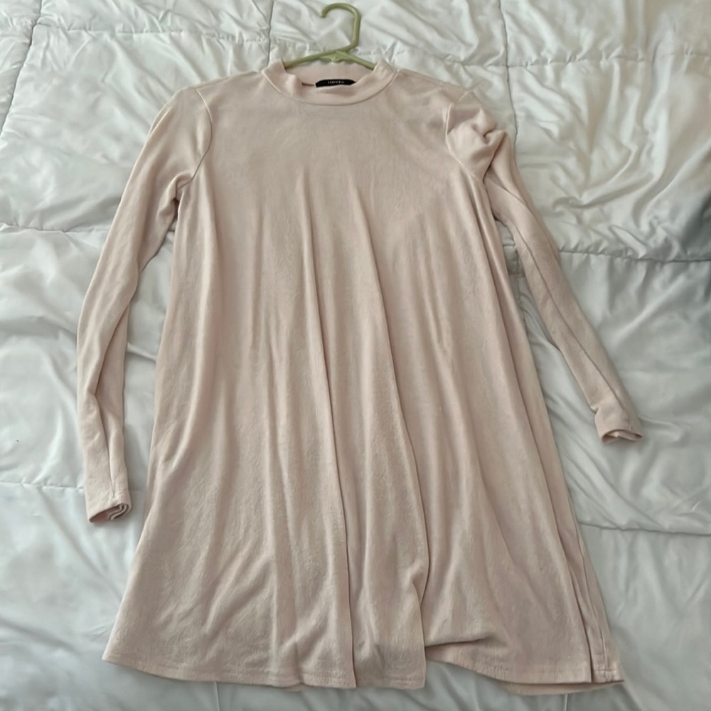 Light pink, long sleeve, mid length, high neck dress medium dress, Forever 21.